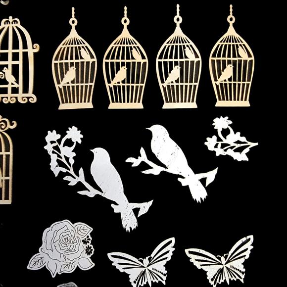 Wooden Die Cut Embellishments Lot 39 Pc Bird Cage Princess Rose Craft Supplies - Picture 5 of 6